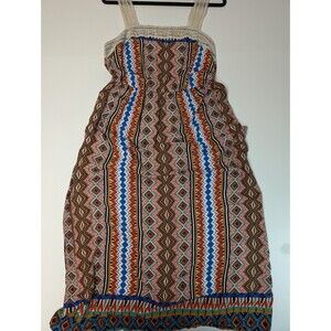 Just Found Dress Maxi Long Southwestern Print Cotton Size 1X Lace Straps